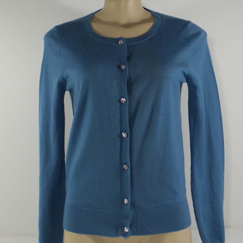 Jeweled Button Ann Taylor Cardigan Blue Size SM - Picture 2 of 8